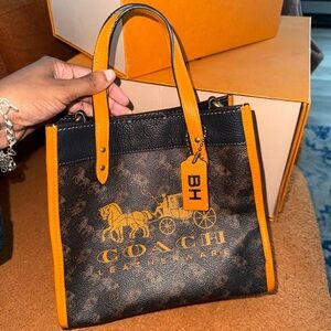 Coach Brown Signature Tote with Orange Trim
